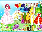 Screenshot of the Colors Full Cutie Girl Dress-up game, showing a female avatar surrounded by a large collection of colorful dresses and clothing options on PlayArcadeHub