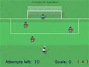 Drop Kick soccer game screenshot with a football on the pitch, a goalkeeper, and a World Cup stadium background
