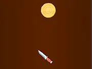 Knife The Wood online game screenshot showing knives stuck in a brown spinning log, with one knife ready to be thrown.