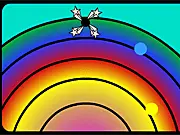 Screenshot of Turntable rhythm game showing the rotating black dot and colored musical notes