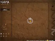 Gameplay screenshot of the free online puzzle game Karma showing a player drawing a path with a pencil line to collect a glowing conch shell