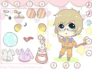 Natsu-chan Dressup game screenshot featuring a cute boy character with stylish hair and fashionable clothing options.
