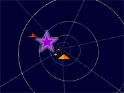Screenshot of the free online game Dart3D showing a player navigating a glowing cursor through a twisting blue and purple geometric tunnel