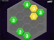 Hexiom Logic Puzzle game screenshot; Free hexagonal tile arrangement game; Challenging adjacency puzzle with level editor.