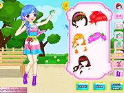 Girl's Self-Portraits dress up game. Image showing a fashionable girl posing for a selfie in a scenic outdoor view.
