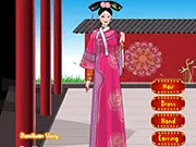 Screenshot from ZhenHuan Story Dressup game showing a Chinese girl in traditional dance attire with various clothing and accessory options for customization.