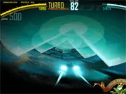 Screenshot of 3D Pipe Racing game showing a futuristic vehicle speeding through a brightly colored, twisting pipe track.
