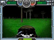 Screenshot of 3D Deathrace online game featuring a motorcycle speeding down a highway, avoiding traffic and collecting coins.