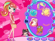 Screenshot of the Dee's Dots of Style Dressup game showing Dee modeling a new dress with a cute polka-dot pattern