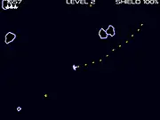 Spaceship shooting asteroids and collecting gold in the free online arcade game Asteroids Galactic Mining Corp