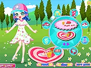 Screenshot of A Big Picnic dress up game showing a girl in a stylish outfit ready for an outdoor meal - PlayArcadeHub
