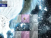 Gameplay image of Sphere World showing a blue rolling ball carefully balancing on a narrow bridge in a 3D environment, trying to avoid falling off the edge. Play the Sphere World online game for free.