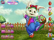 Screenshot of Hop-Hop the Wabbit, a funny-looking cartoon rabbit, dressed up in a comical outfit, free online animal dress-up game