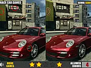 Porsche Differences spot-the-difference game screenshot featuring two images of a luxury Porsche car