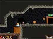 Dyna Boy adventure game character next to TNT bomb ready to blast underground obstacles to collect minerals