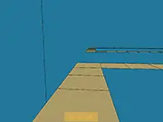 Screenshot of Gump, a small, colorful character, mid-jump over a chasm in a bright, geometric 3D world created by the game's map editor.