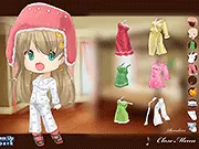 Screenshot of the Pajama Dress Up game showing a girl trying on different pajamas, a robe, and fuzzy slippers.