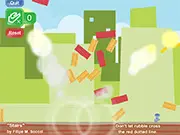 Gameplay screenshot of the free online game Deconstruction showing a block structure with a red boundary line at the bottom and a bomb placed on top