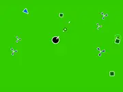 The player's ship surrounded by various attacking geometric shapes in the Shape Shooter 3 free online arcade game.