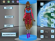 Screenshot of the Dressup Zangiri online game showing the astronaut girl character wearing a customized futuristic space suit.