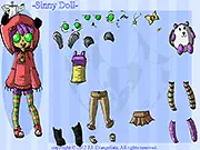 Sinny Doll Dressup game screenshot showing a colorful doll character being customized with various fashion clothes and accessories