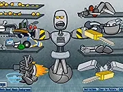 Screenshot of the Build a Robot 2.1 customization game interface, showing various mechanical parts and a half-assembled futuristic robot on PlayArcadeHub