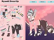 Kyandi Dress Up free online pet fashion game screenshot featuring a stylish dog character
