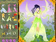 Play Fairy Yilee Dress Up online free fashion game, showing the adorable lady fairy Yilee wearing a stylish dress, wings, and sparkling jewelry