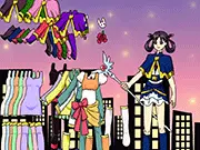 Fantasy Dress Up 2 free online game screenshot, a superheroine being given a fashion outfit makeover, customization and styling game on PlayArcadeHub
