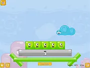 Screenshot of Cyclops Phisics puzzle game showing red and green boxes and spheres on a platform, free online physics game