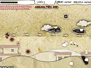 Play Paper Warfare online free shooting game, showing a top-down view of an advanced battle suit firing weapons at alien transports