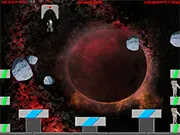 Screenshot of Lunar Mission free online space rescue game showing a spaceship dodging asteroids