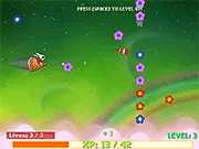 Ice Cream Bunny game screenshot, an anthropomorphic bunny character shooting pink ice cream projectiles at falling trash like bottles and cans.