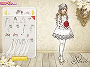 The main screen of the Shirley Wedding Dressup free game, showing a beautifully rendered bride-to-be, Shirley, wearing an elegant wedding dress and veil.