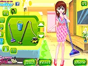 Free online dress up game: Cleaning Girl Dress Up, featuring outfits for fashion and house chores.