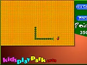 Hungry Caterpillar free online game screenshot, a long green caterpillar chasing a red cherry on the screen, classic snake-style game