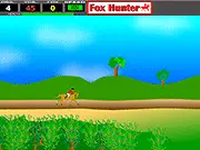 Gameplay screenshot of the free online game Fox Hunter, showing a rider on a horse galloping across the English countryside, pursuing a fox.
