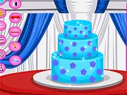 Screenshot of the Wedding Cake Decor game showing a beautifully customized multi-tiered white and pink wedding cake on a decorated table