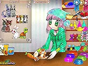 The main screen of the Pet Shop Dressup free game, showing a selection of cute pets like a dog and cat, styled with various accessories like bowties and hats.