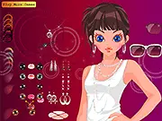 Screenshot of the Ryann Make Up online game showing a character with a vibrant, blue and green infused smokey eye makeup look.