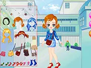 Kid's School Fashion online game screenshot showing a girl with a backpack and new school clothes