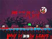 Screenshot of Kid Joker Run Attack on Villain City showing the character running through a city street with the Majora's Mask moon in the sky; free online running game