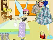 Tinkerbell Dress Up online fashion game featuring Tinkerbell standing, wearing a new fairy outfit with wings and a mini skirt