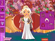 Screenshot of Spring Wedding Makeover online game, showing a bride in a white wedding dress with floral background.