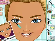 Screenshot of the Wedding Day Make-up Studio game showing a girl getting bridal makeup applied to her eyes and face