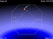 Screenshot of Lunar Racer game showing a futuristic vehicle racing across a barren, crater-filled moon landscape