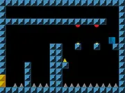 Screenshot of the Blocel online game showing the square character near a yellow key, navigating between spiked obstacles.