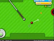 Lightning Crazy Golf free online game screenshot showing a green mini-golf course with pool balls and gold coins as targets.