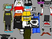Screenshot of Dress Loco game showing the funny alien character Loco wearing a bizarre and colorful outfit, ready for a makeover