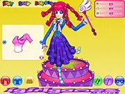 Screenshot of Pop Music Queen showing the pop singer Betty on a stage with a microphone, wearing a glamorous, stylish outfit and striking a fashionable concert pose.